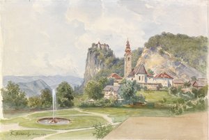 Bled - Pfarrkirche mit Schloss im Hintergrund von Ladislav Benesch